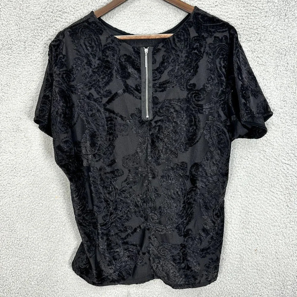 Bobeau black velvet burnout top womens XL geometric exposed zipper witchy grunge - Picture 8 of 8